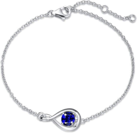 Love Bracelet 925 Sterling Silver Infinity Birthstone Bracelets for Women Fine Jewelry Birthday Christmas Gifts for Her Mom Wife, Chain Length 6.7"+1.2" Extend