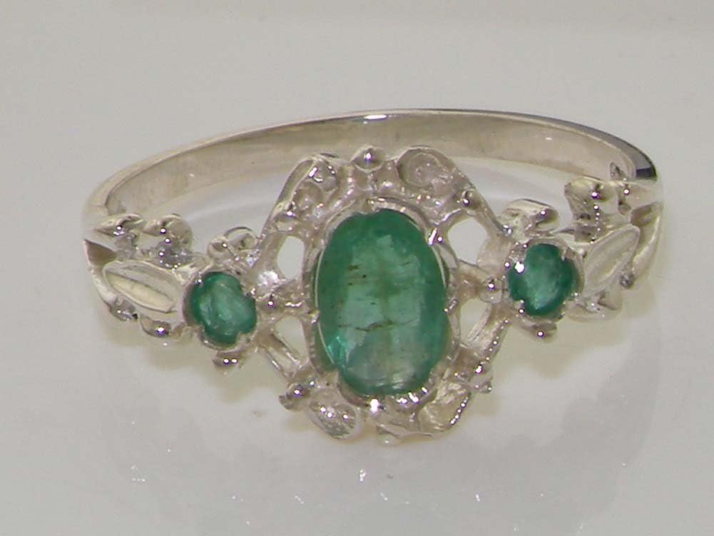 925 Sterling Silver Real Genuine Emerald Womens Band Ring