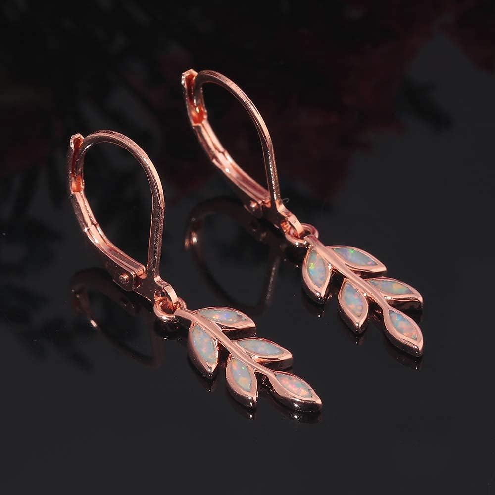 Opal Dangle Drop Earrings White Gold or Rose Gold Plated Opal Jewelry for Women Girls Wedding Earrings