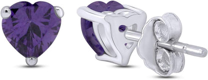 5MM Heart Shape Simulated Birthstone Stud Earrings in 14K White Gold over Sterling Silver, Gift for Her