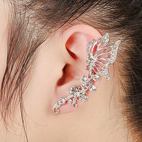 2PCS Ear Cuff Crawler Earrings for Women, Crystal Butterfly Elven Ear Cuffs Hypoallergenic Piercing Ear Cuff Earrings