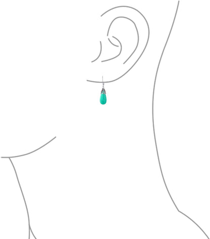 Boho Western Style Green Blue Black Purple Gemstone Long Elongated Teardrop Filigree Lever Back Dangle Earrings for Women .925 Sterling Silver More Birthstones