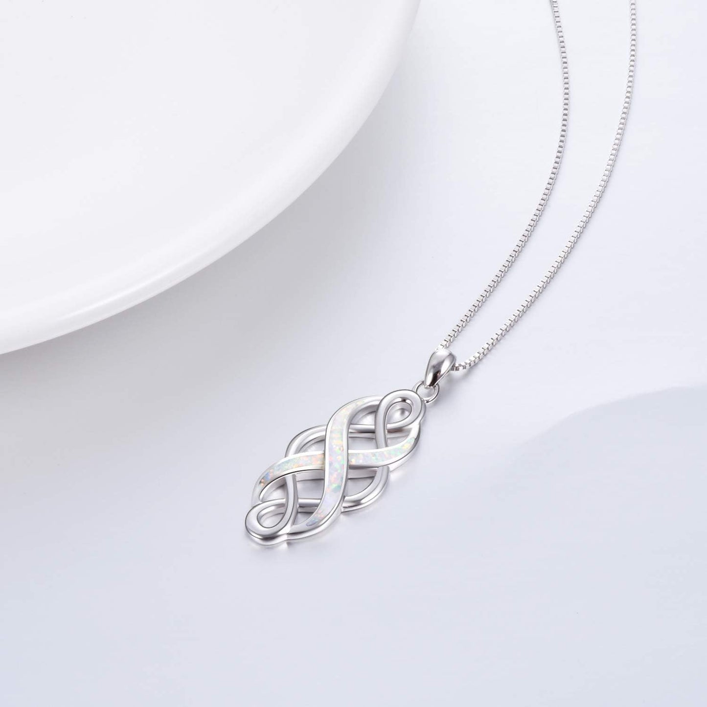Irish Celtic Knot Created Opal Pendant Necklace Sterling Silver Black Necklaces for Women Men 18"