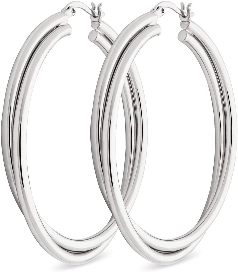 Crossover Twisted Hoop Earrings for Women – Hypoallergenic Silver or Gold Statement Hoops – Lightweight & Easy to Wear