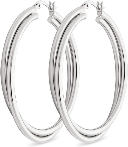 Crossover Twisted Hoop Earrings for Women – Hypoallergenic Silver or Gold Statement Hoops – Lightweight & Easy to Wear