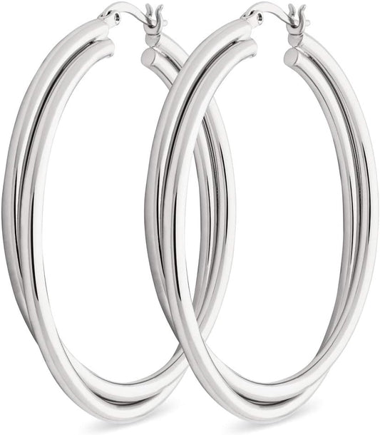 Crossover Twisted Hoop Earrings for Women – Hypoallergenic Silver or Gold Statement Hoops – Lightweight & Easy to Wear