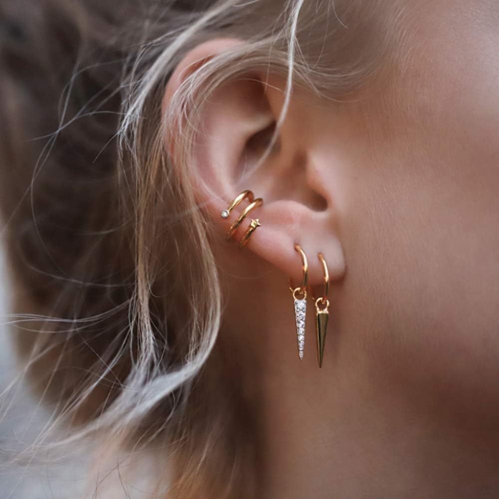 10Pcs Sparkling Ear Cuff Pack Gold Dainty Helix Earrings Huggie Stud Cuff Earrings for Women Earring Set | Clip on Cartilage Non Pierced
