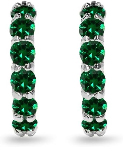 Sterling Silver Genuine, Simulated or Created Gemstone Small round 18Mm Huggie Hoop Earrings for Women