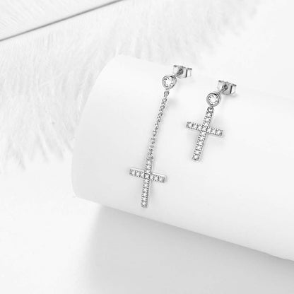 Mens Small Cross Earrings,925 Sterling Silver Earrings Dangle for Men Women,Crystal Drop Cross Hoop Earrings Fashion Earrings Jewelry