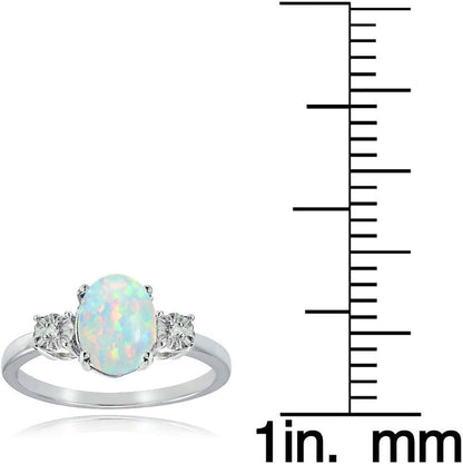 Sterling Silver Created White Opal and Oval Ring