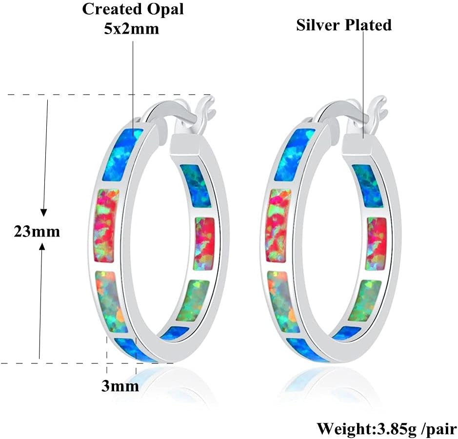Sterling Silver/Rose Gold/Yellow Gold Plated Hoop Earrings 20Mm,Multicolor Opal Small Hoop Earrings for Women Girls Hypoallergenic Jewelry for Sensitive Ears Gemstone Earrings