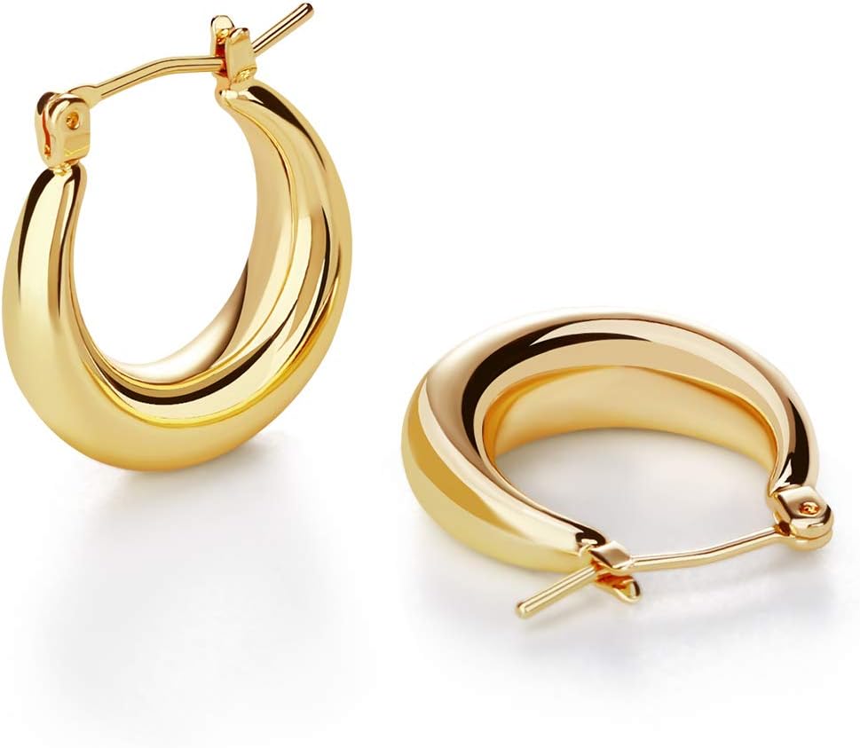 Chunky Gold Hoop Earrings for Women Cute Fashion Hypoallergenic Earrings Minimalist Jewelry Gift