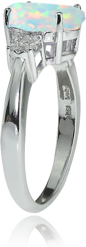 Sterling Silver Created White Opal and Oval Ring