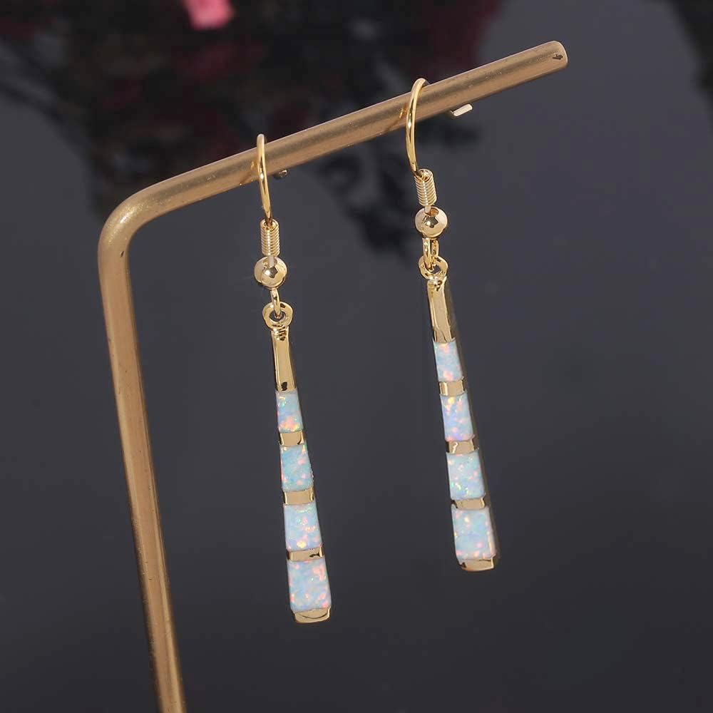 Opal Drop Earrings - Silver or Gold Plated Dangle Bar Jewelry for Women, Gems Earrings 2 1/8"
