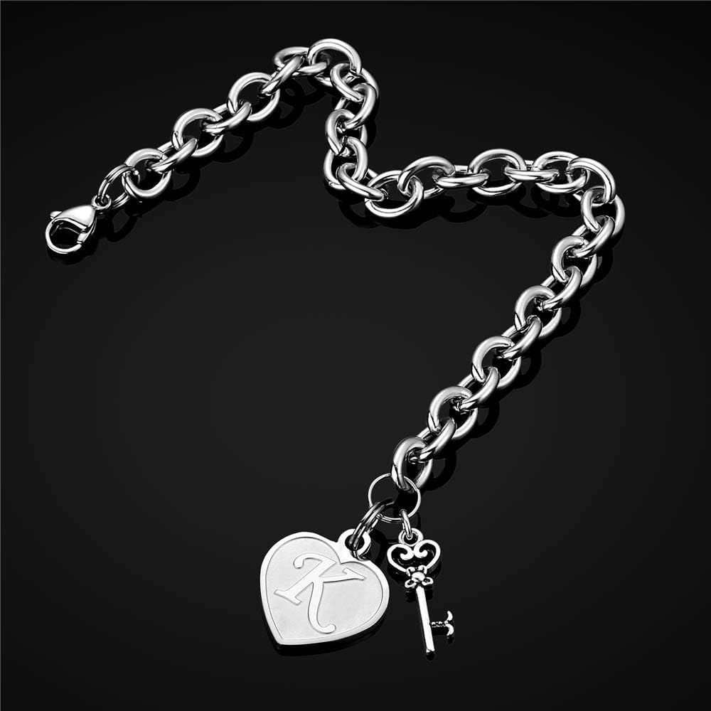 Heart Initial Bracelets for Women Gifts - Engraved 26 Letters Initial Charms Bracelet Stainless Steel Bracelet Birthday Christmas Jewelry Gift for Women Teen Girls