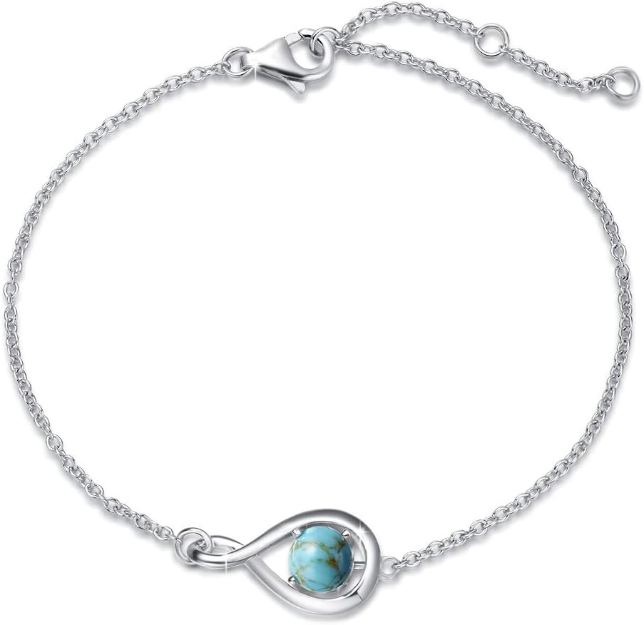 Love Bracelet 925 Sterling Silver Infinity Birthstone Bracelets for Women Fine Jewelry Birthday Christmas Gifts for Her Mom Wife, Chain Length 6.7"+1.2" Extend