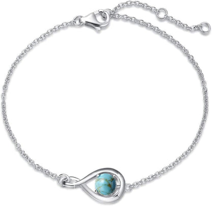Love Bracelet 925 Sterling Silver Infinity Birthstone Bracelets for Women Fine Jewelry Birthday Christmas Gifts for Her Mom Wife, Chain Length 6.7"+1.2" Extend