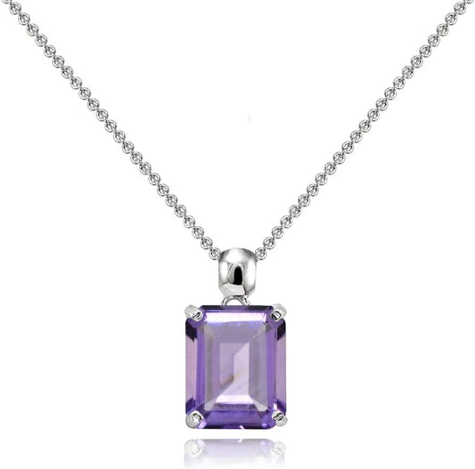 Sterling Silver Genuine, Created or Simulated Gemstone Octagon-Cut Solitaire Pendant Necklace