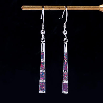 Opal Drop Earrings - Silver or Gold Plated Dangle Bar Jewelry for Women, Gems Earrings 2 1/8"