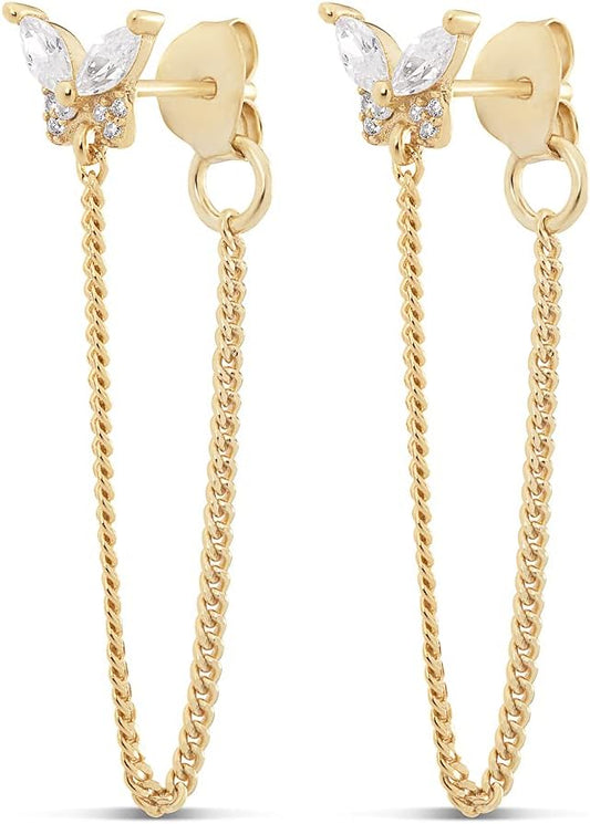 Silver & Gold Chain Earrings for Women - 14K Gold Butterfly Earrings for Women & More Trendy Earrings Styles - Comfortable Cute Earrings Aesthetic Jewelry