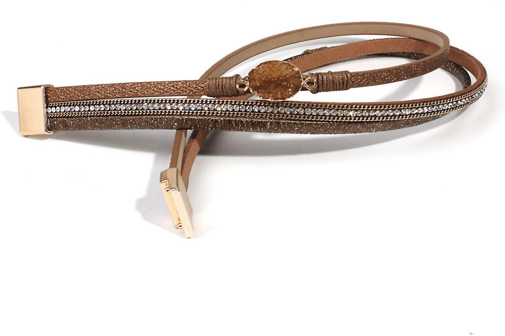 Leather Wrap Bracelet Boho Cuff Bangle Bracelets Crystal Bead Bracelet with Magnetic Clasp Jewelry Gifts for Women