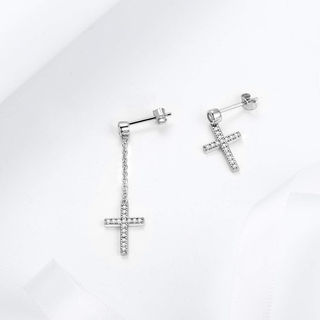Mens Small Cross Earrings,925 Sterling Silver Earrings Dangle for Men Women,Crystal Drop Cross Hoop Earrings Fashion Earrings Jewelry