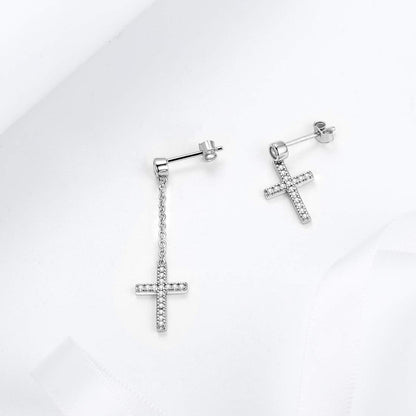 Mens Small Cross Earrings,925 Sterling Silver Earrings Dangle for Men Women,Crystal Drop Cross Hoop Earrings Fashion Earrings Jewelry