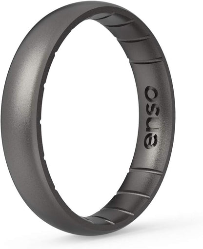 Thin Elements Silicone Ring Infused with Precious Elements – Stackable Wedding Engagement Band – 4.3Mm Wide, 1.75Mm Thick