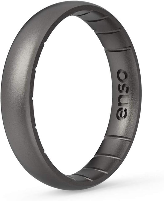 Thin Elements Silicone Ring Infused with Precious Elements – Stackable Wedding Engagement Band – 4.3Mm Wide, 1.75Mm Thick
