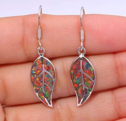 18K White Gold Plated Leaf Opal Dangle Drop Earrings for Women Teen Girls Hypoallergenic Opal Jewelry Gift