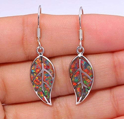 18K White Gold Plated Leaf Opal Dangle Drop Earrings for Women Teen Girls Hypoallergenic Opal Jewelry Gift
