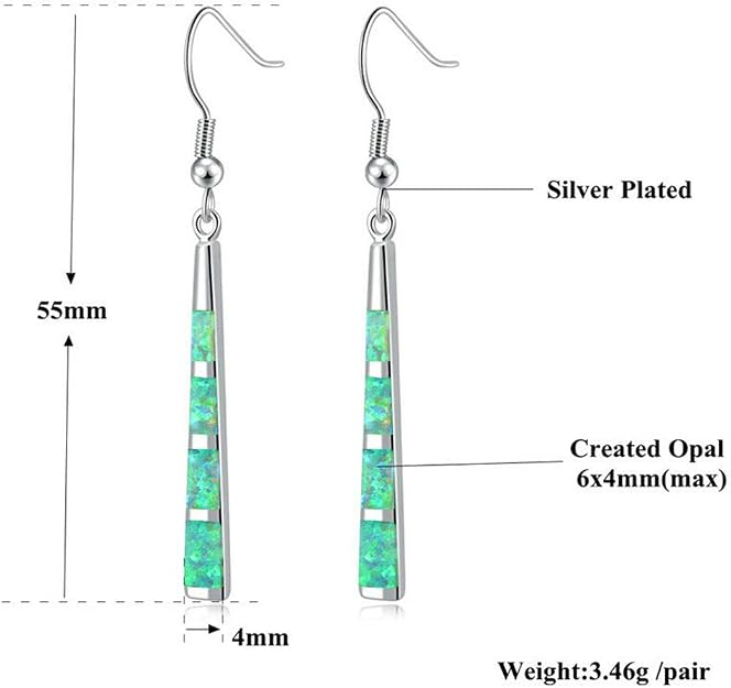 Opal Drop Earrings - Silver or Gold Plated Dangle Bar Jewelry for Women, Gems Earrings 2 1/8"