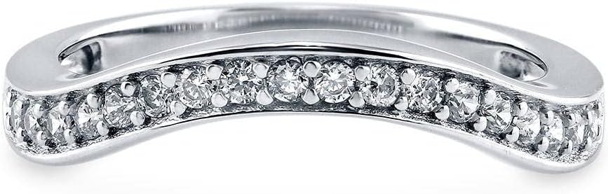 Sterling Silver CZ Ring Enhancer for Wedding Engagement Rings, Cubic Zirconia Chevron Curved Half Eternity Band Ring for Women