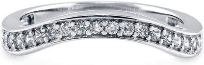 Sterling Silver CZ Ring Enhancer for Wedding Engagement Rings, Cubic Zirconia Chevron Curved Half Eternity Band Ring for Women