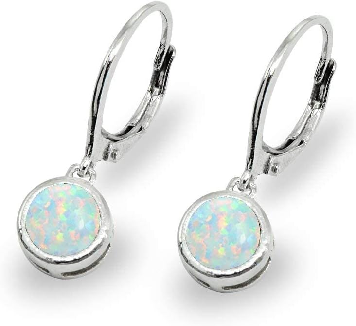 Earrings for Women, Birthstone Earrings, Genuine or Synthetic Gemstone Earrings, 6Mm round Bezel Set Leverbacks, Dangle Earrings for Women, Sterling Silver Earrings or Gold Flash Silver Earrings