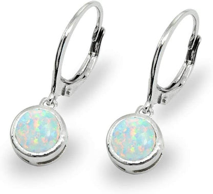 Earrings for Women, Birthstone Earrings, Genuine or Synthetic Gemstone Earrings, 6Mm round Bezel Set Leverbacks, Dangle Earrings for Women, Sterling Silver Earrings or Gold Flash Silver Earrings