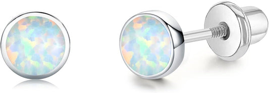 4Mm Opal Screw Twist Back Earrings for Women 925 Sterling Silver Tiny Comfy Opal Stud Hypoallergenic Earrings for Sensitive Ears Simulated Opal Jewelry Gifts