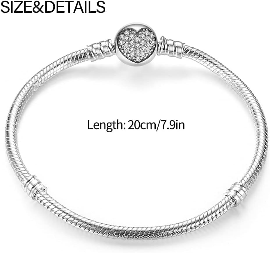 Snake Chain Charm Bracelets for Charm 925 Sterling Silver Jewelry Bracelet Fits Any Charm Gift for Women