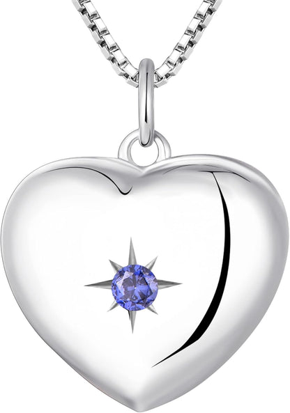 Heart Locket Picture Necklace Sterling Silver Personalized Photo Pendant Birthstone Jewelry for Women