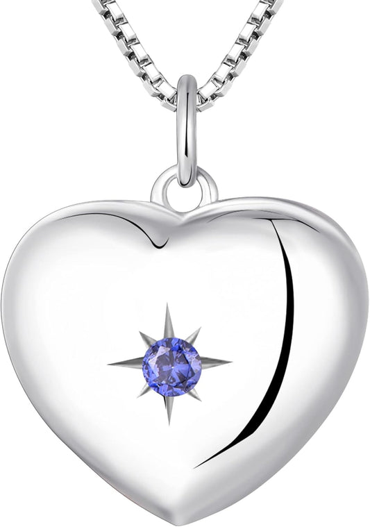Heart Locket Picture Necklace Sterling Silver Personalized Photo Pendant Birthstone Jewelry for Women