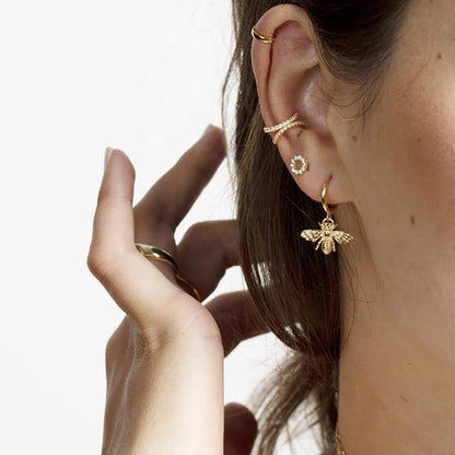 Gold Huggie Hoop Earrings, S925 Sterling Silver Post Dangle Hoop Earrings Hypoallergenic 14K Gold Plated Small Hoop Earrings with Charms Cross Bee Snake Evil Eye Star Huggie Earrings for Women