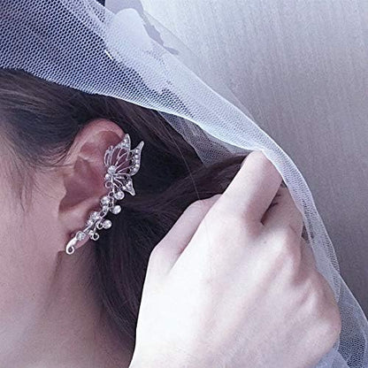 2PCS Ear Cuff Crawler Earrings for Women, Crystal Butterfly Elven Ear Cuffs Hypoallergenic Piercing Ear Cuff Earrings