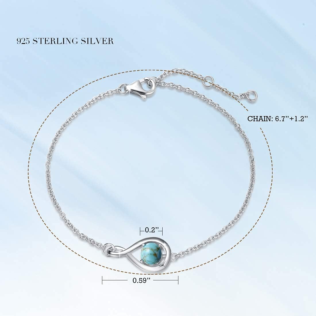 Love Bracelet 925 Sterling Silver Infinity Birthstone Bracelets for Women Fine Jewelry Birthday Christmas Gifts for Her Mom Wife, Chain Length 6.7"+1.2" Extend