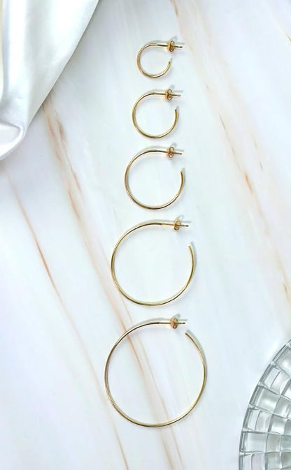 Gold Thin C-Hoop Earrings– 925 Sterling Silver, 25mm