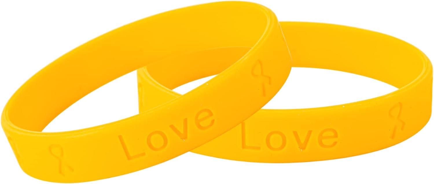 Gold Awareness Silicone Bracelets- Inexpensive Gold Ribbon Rubber Wristbands for Childhood Cancer and Neuroblastoma Cancer Awareness, Fundraising and Gift Giving - Perfect for People with Small Wrist