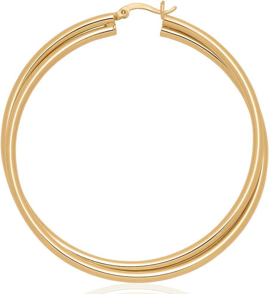 Twist Earrings - Gold Twisted Hoop Earrings & Thick Silver Hoop Earrings for Women - Big Chunky Gold Statement Earrings (Crossover / 14K Gold Plated / 60 Mm - 2.4 In)
