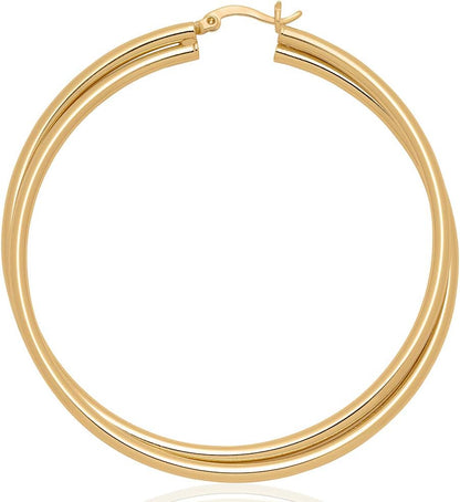 Twist Earrings - Gold Twisted Hoop Earrings & Thick Silver Hoop Earrings for Women - Big Chunky Gold Statement Earrings (Crossover / 14K Gold Plated / 60 Mm - 2.4 In)