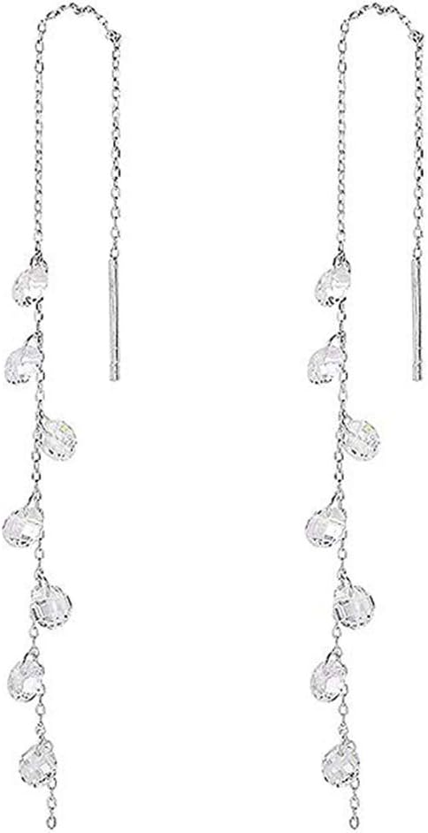 925 Sterling Silver Sparkling CZ Droplet Dangle Earrings for Women Teens Elegant Wedding Dangling Earrings Threader Tassel