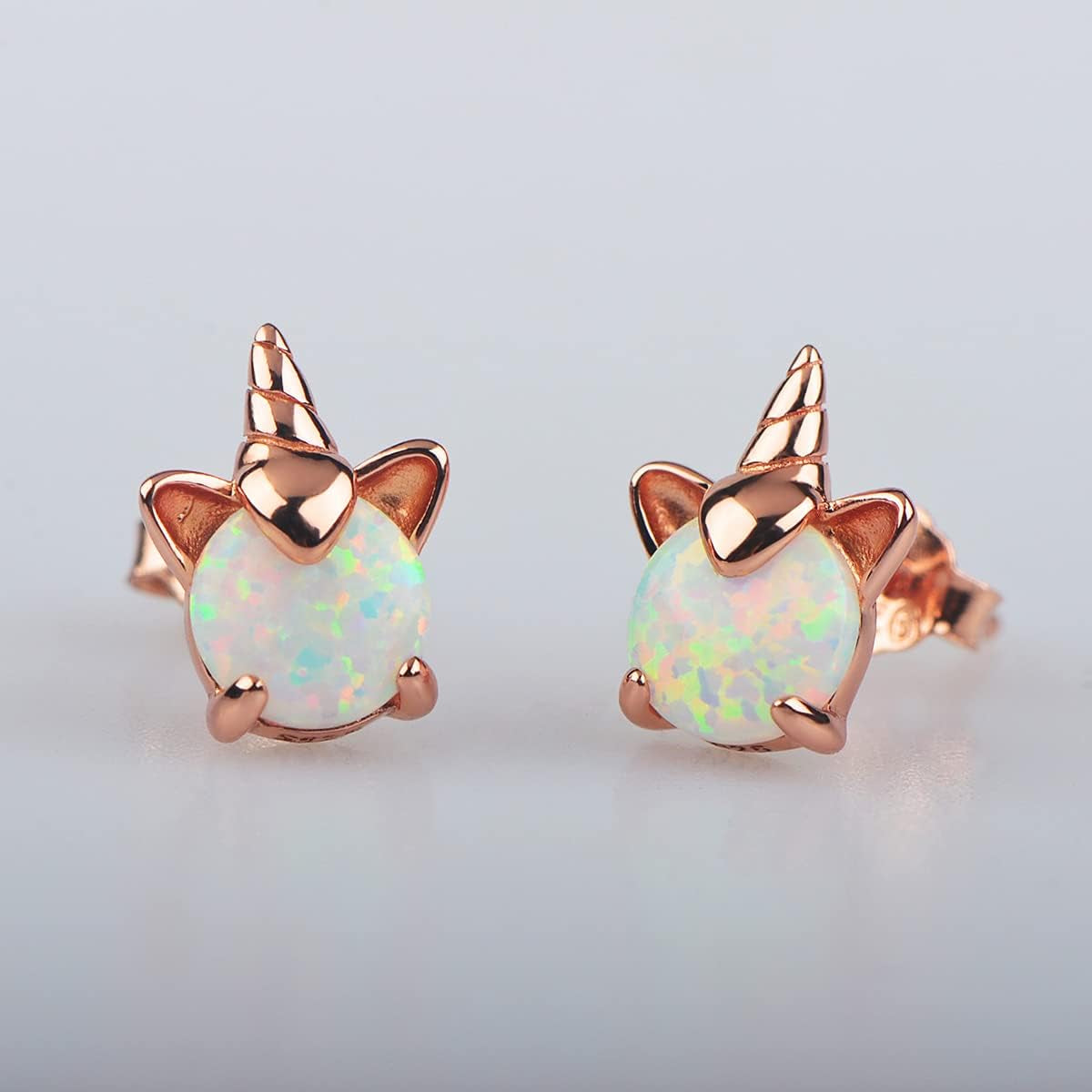 Unicorn Earrings for Girls, Hypoallergenic Fire Opal Stud Earrings  S925 Sterling Silver with Gold Mini Tiny Cute Earring Jewelry Gifts for Kids Women