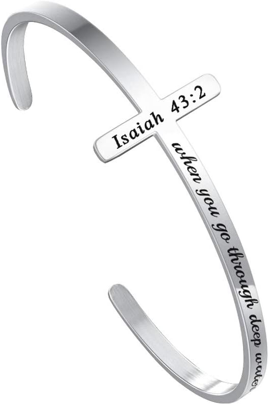 Cross Bracelet Christian Gifts for Women - Engraved Quote Religious Cuff Bangle Bible Verse Jewelry Gift for Women Confirmation Baptism Gifts Christian Bracelet